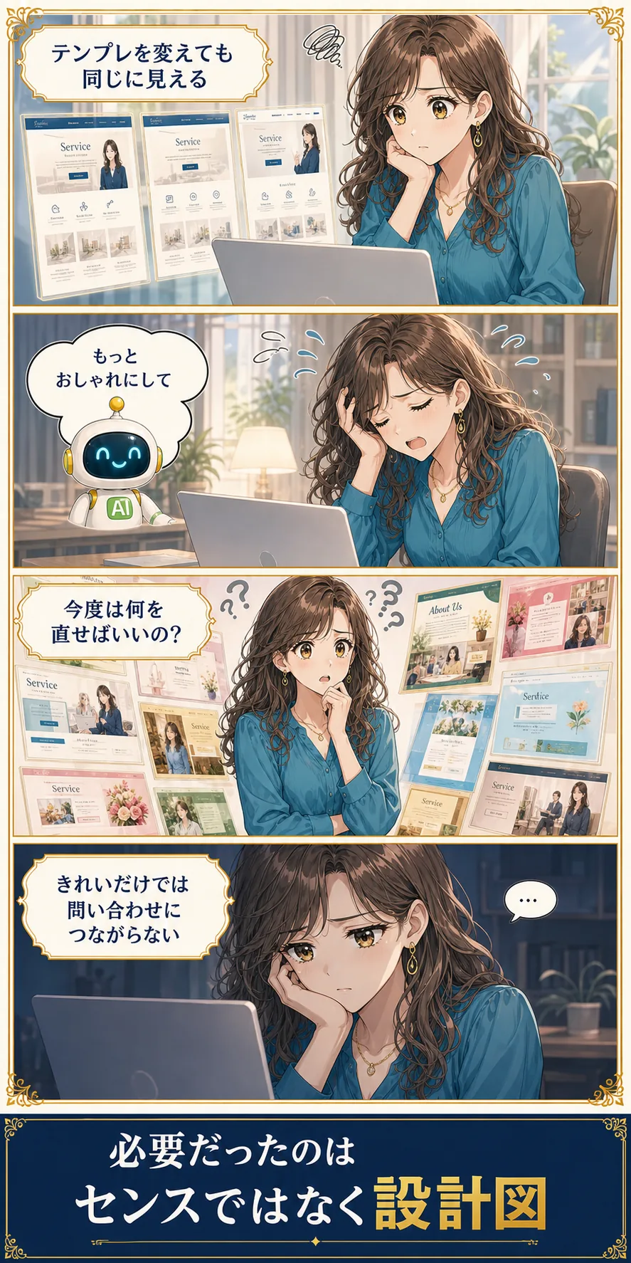 テンプレートとデザイン修正で迷う主人公